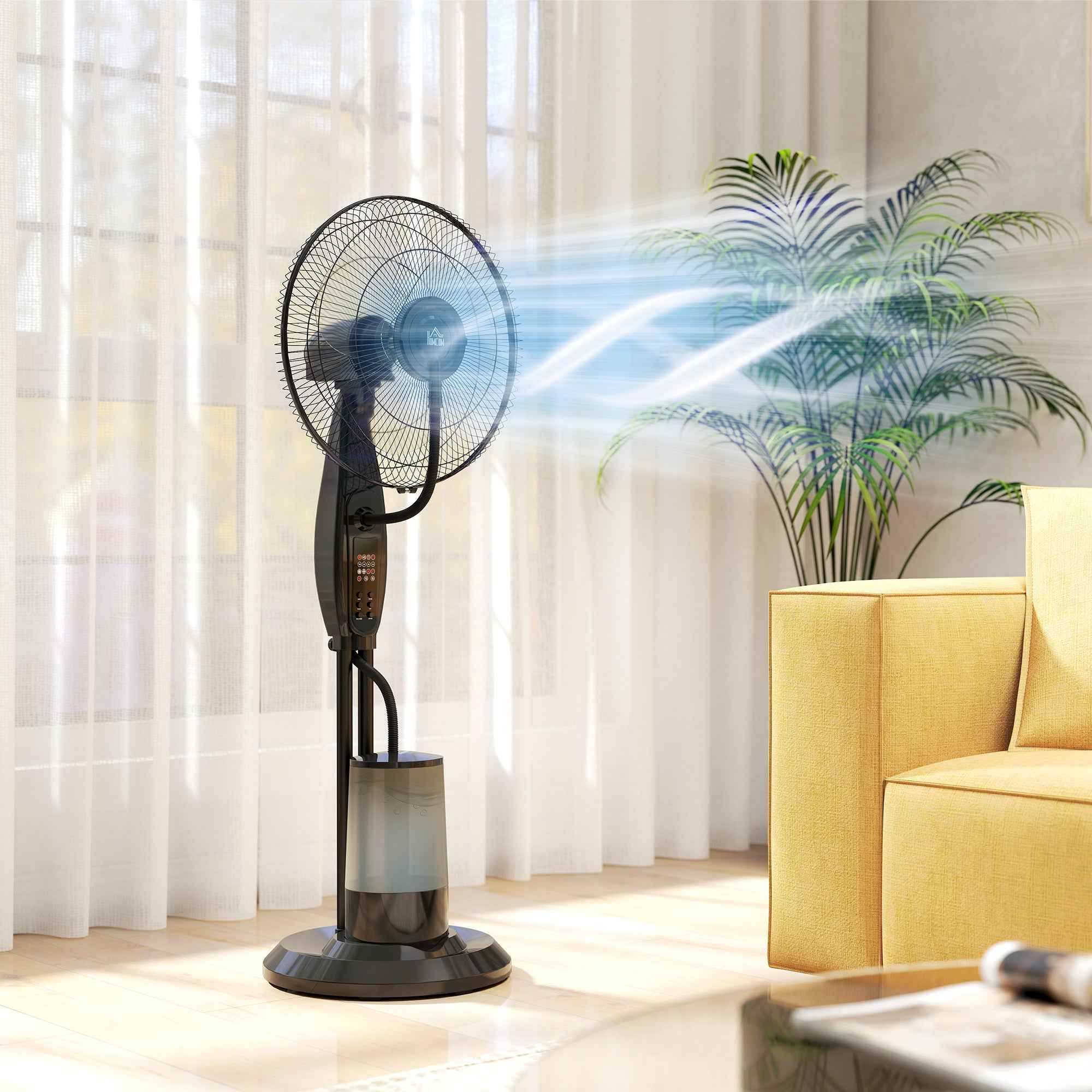 HOMCOM Misting Fan with 3.2L Tank, 3 Modes and 3 Speeds, 70° Oscillation, Timer, Remote Control