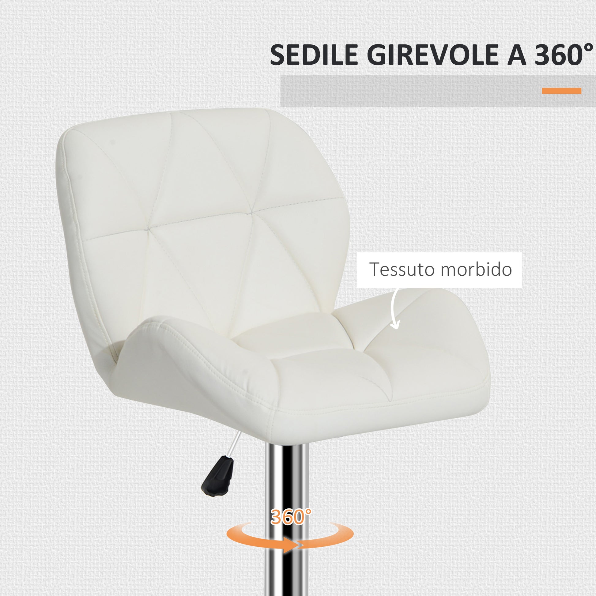 Swivel Bar Stool in Eco Leather with Backrest and Adjustable Height, White - Borgè