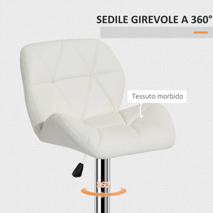 Swivel Bar Stool in Eco Leather with Backrest and Adjustable Height, White - Borgè