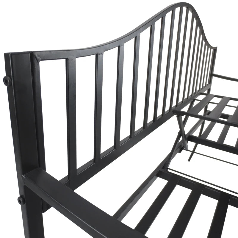 2-Seater Outdoor Bench, Garden Bench with Extendable Metal Table 150 x 53 x 95 cm Black - Borge' Group Limited