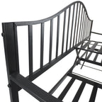 2-Seater Outdoor Bench, Garden Bench with Extendable Metal Table 150 x 53 x 95 cm Black - Borge' Group Limited