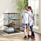 PawHut Cat Cage, Customizable 3-Tier Enclosure, 105cm, Black