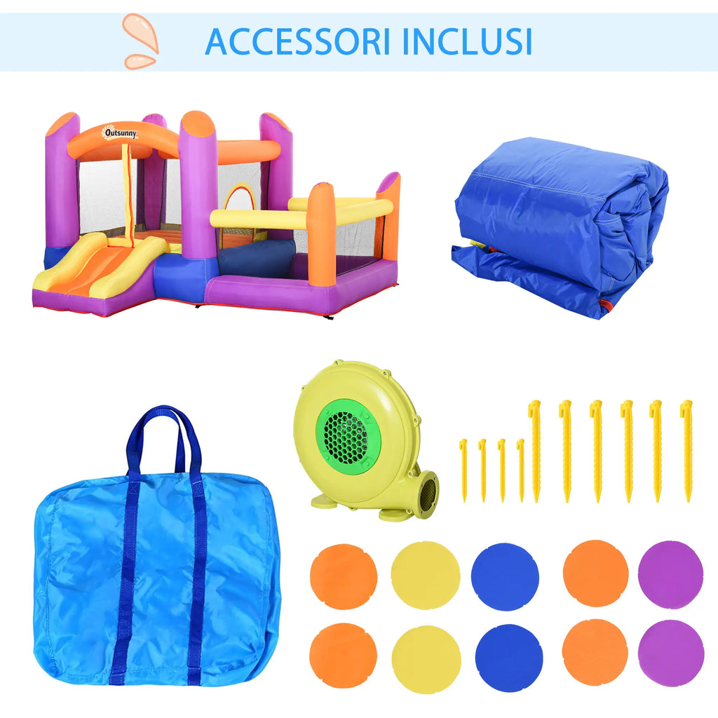 Inflatable Bouncy Castle for Kids Garden, Inflatable Water Park with Slide, Trampoline and Pool, Multicolor, 280x 250x170cm - Borge' Group Limited