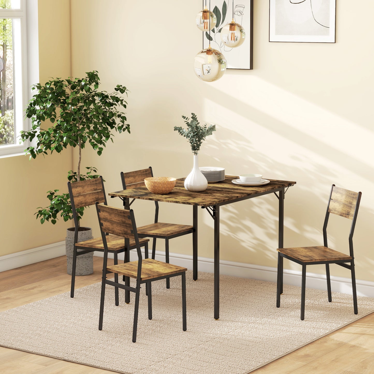 Industrial Style Drop-leaf Dining Table for 2-4 People in Wood and Metal, 120x79x79 cm, Rustic Brown