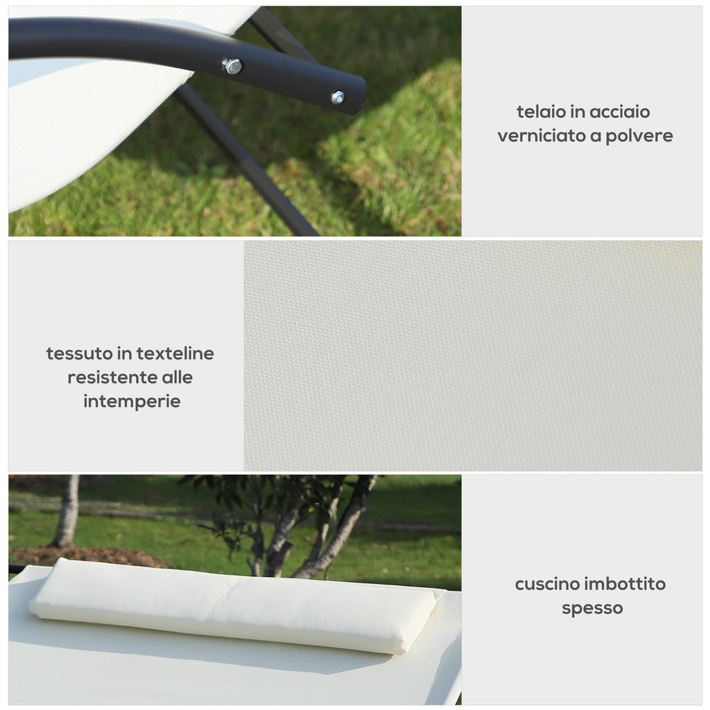 Outsunny 2-Seater Sun Lounger, Metal and Textilene Rocking Garden Lounger, 140x200x36-88cm, Cream White