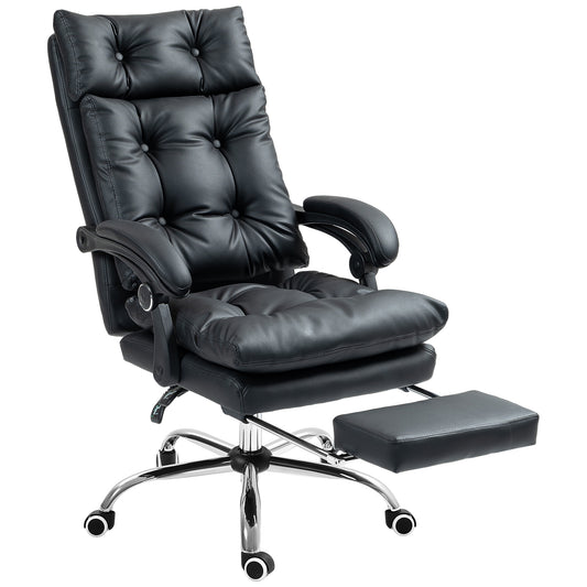 Faux Leather Office Chair with 135° Reclining Backrest and Pull-Out Footrest, Black