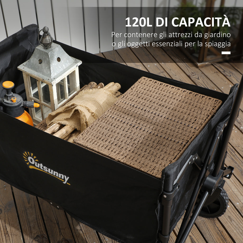 120L Folding Garden Trolley with Opening Panel, in Steel and Polyester, 90x48x62 cm, Black