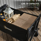 120L Folding Garden Trolley with Opening Panel, in Steel and Polyester, 90x48x62 cm, Black