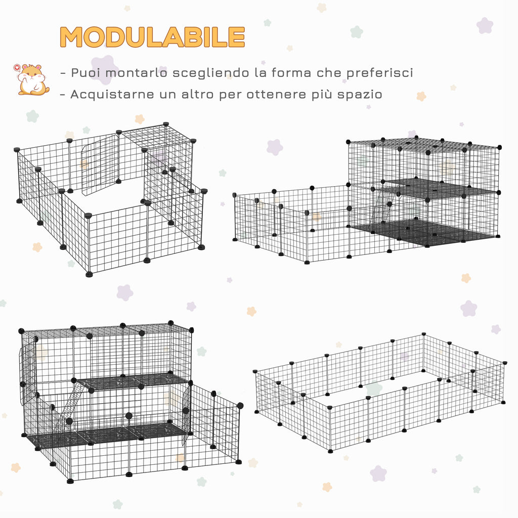 Modular Metal Rabbit Run with Ladder and Mounting Accessories, 175x105x70cm - Black