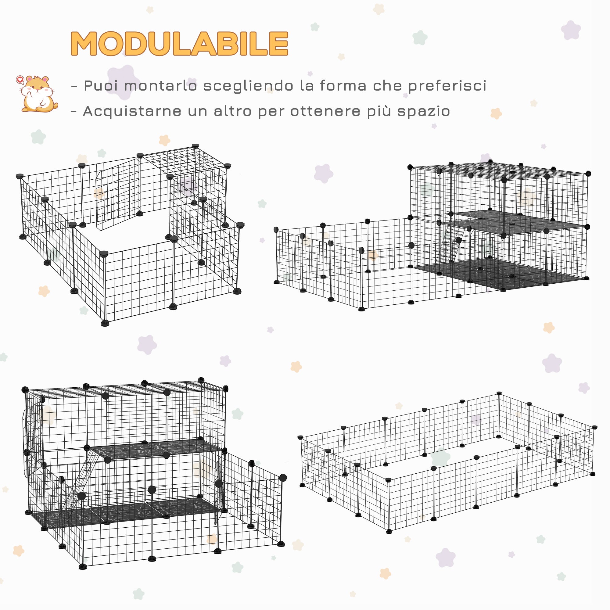 Modular Metal Rabbit Run with Ladder and Mounting Accessories, 175x105x70cm - Black