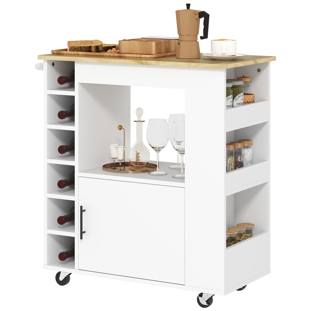 Kitchen Trolley with Wheels, Shelves, Cabinet and Bottle Rack, 83x40x83 cm, Oak
