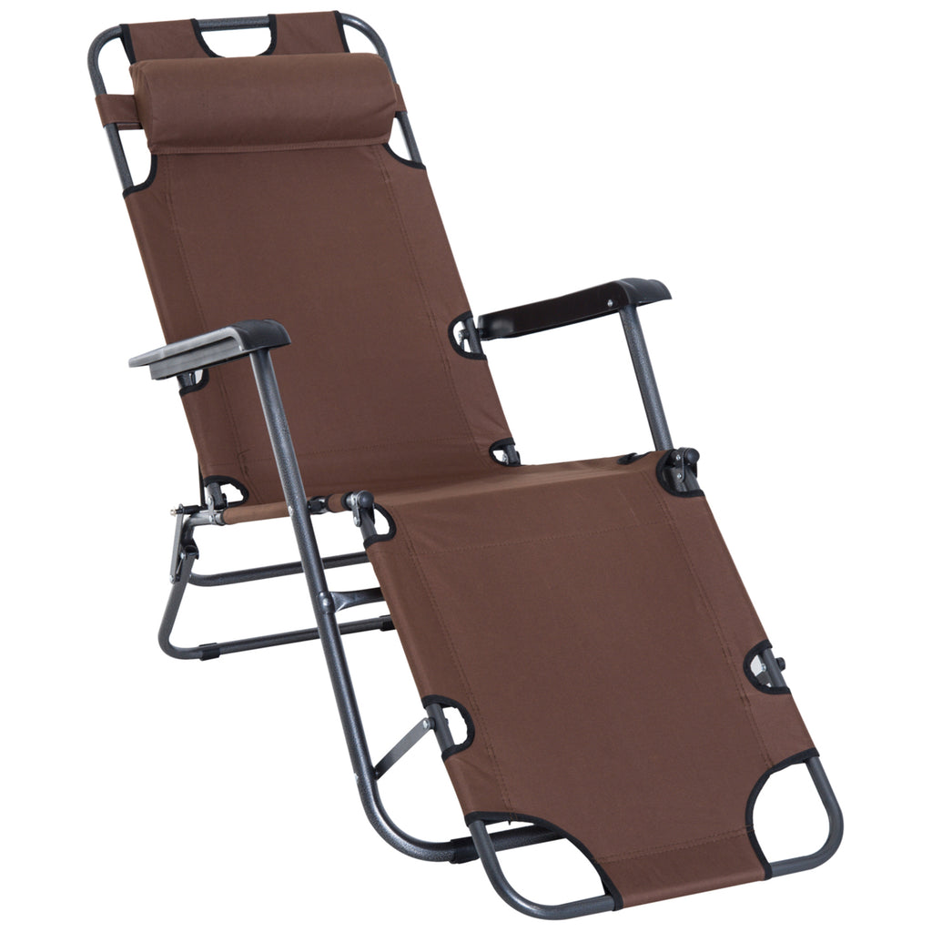 Folding and Collapsible Garden Lounger in Oxford Fabric, 135x60x89cm - Brown