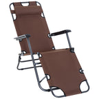 Folding and Collapsible Garden Lounger in Oxford Fabric, 135x60x89cm - Brown
