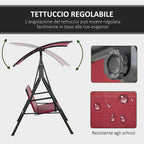 3-seater garden swing in steel with polyester sunshade roof, 172x110x153 cm, red and black