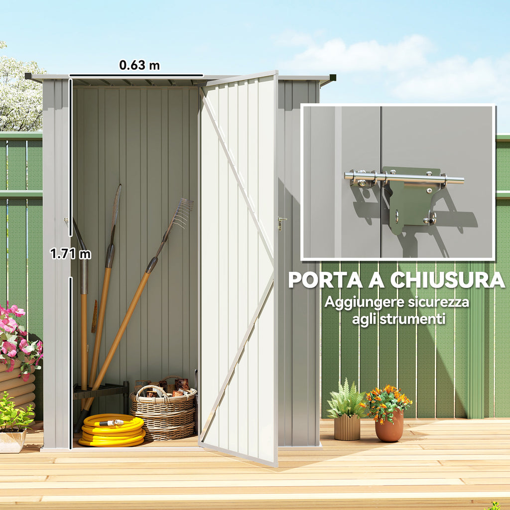 Outsunny Metal Tool Shed with Sloped Roof and Lockable Door, 142x86x189 cm, Silver