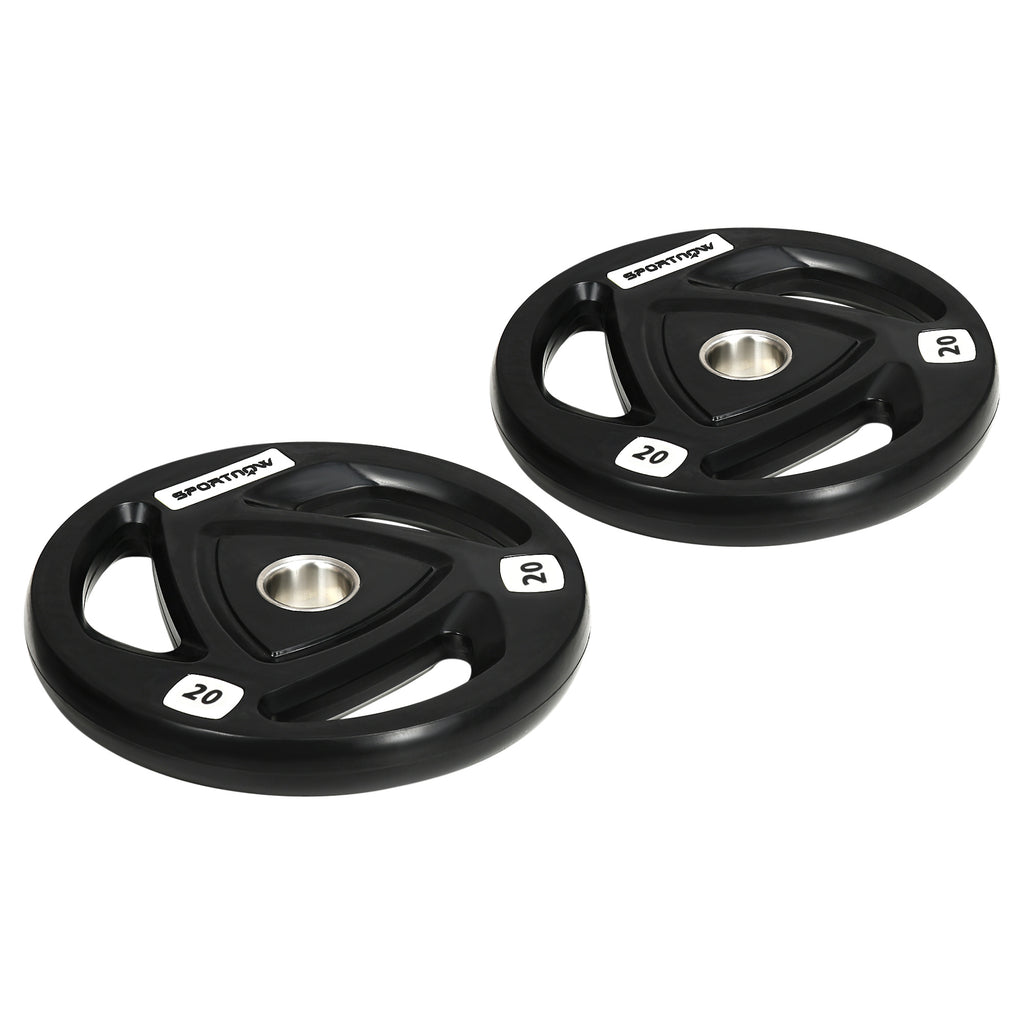 Set of 2 20kg Steel Weight Discs with Rubber Coating for Barbell
