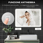 Bathroom Mirror with Touch Switch, 3-Temperature LED Light and Anti-Fog, 70x100cm