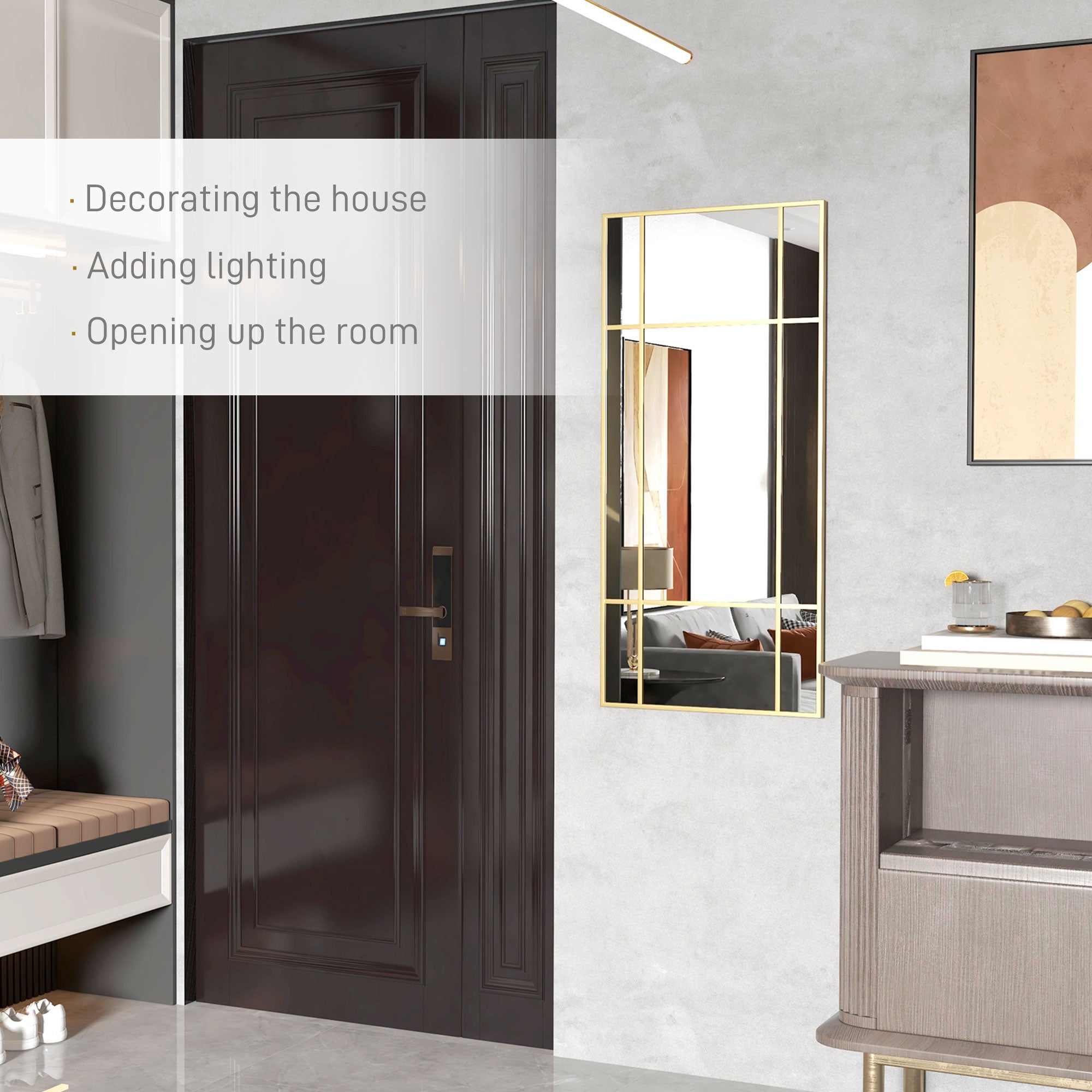 HOMCOM Window Style Wall Mirror with Vertical and Horizontal Mounting, 110x50cm, Gold - Borgè