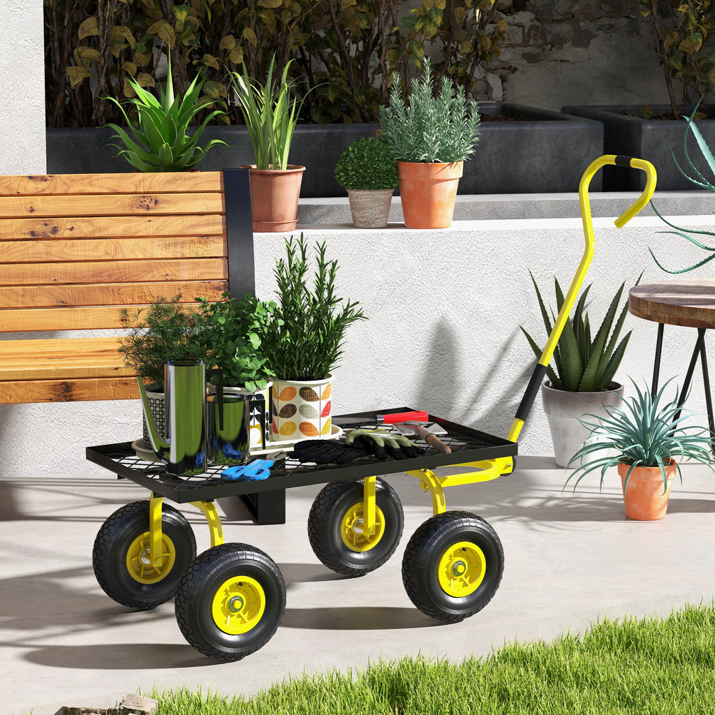 Outsunny Steel Garden Cart with 150 kg Capacity and Coated Handle, 94 x 48.5 x 100 cm, Yellow and Black