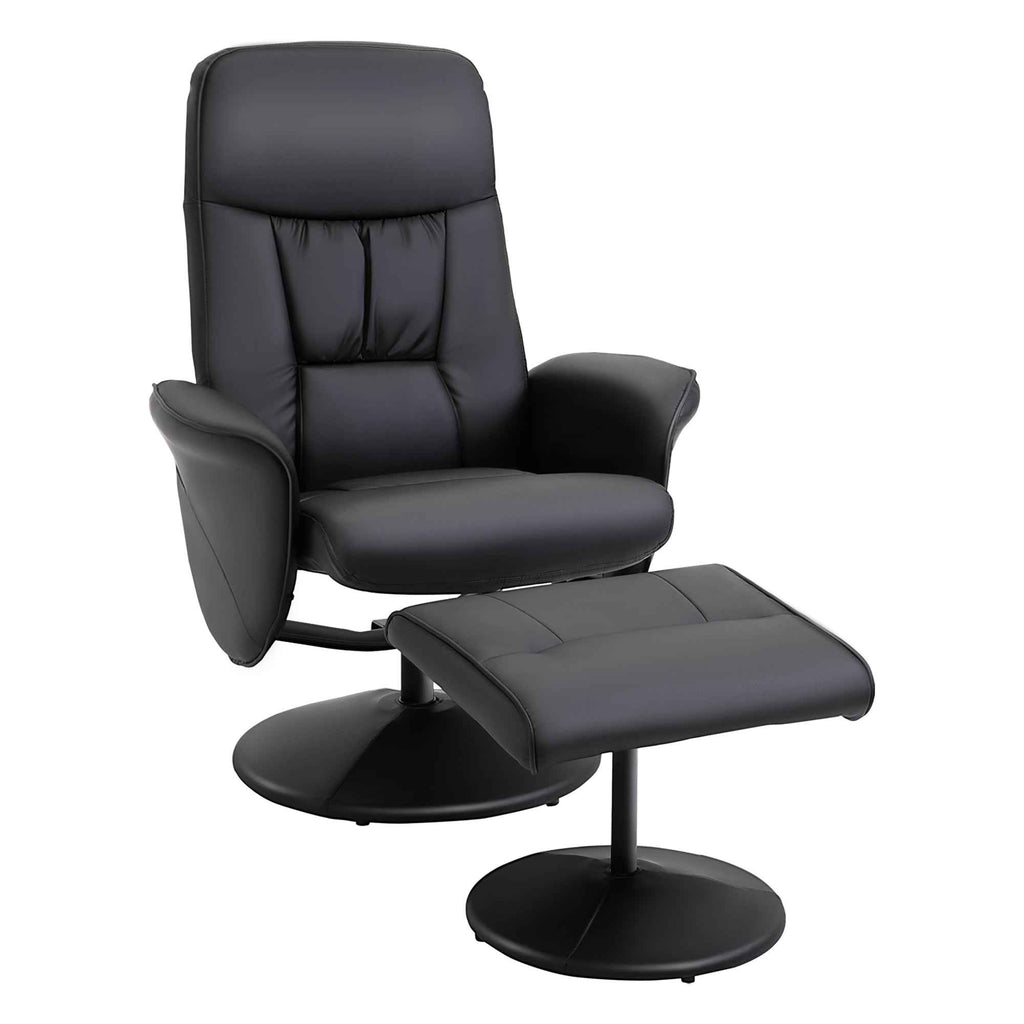 HOMCOM 360° Swivel Metal and Faux Leather Relaxing Chair with Footrest and Adjustable Backrest, Black
