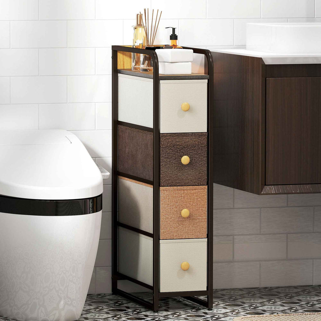 HOMCOM Space-Saving Chest of Drawers with 4 Folding Drawers in Fabric, Steel and Wood, 20x47x84.5 cm, Multicolor