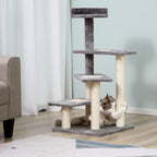 100cm Cat Scratching Post with Round Bed, Sisal Posts and Plush Lining, Grey