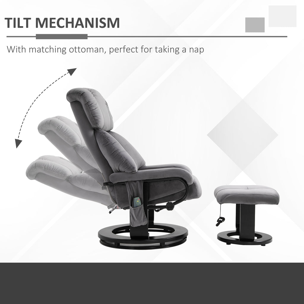 Reclining Massage Chair with Footrest and Remote Control in PU Faux Leather, 76x80x102 cm, Grey