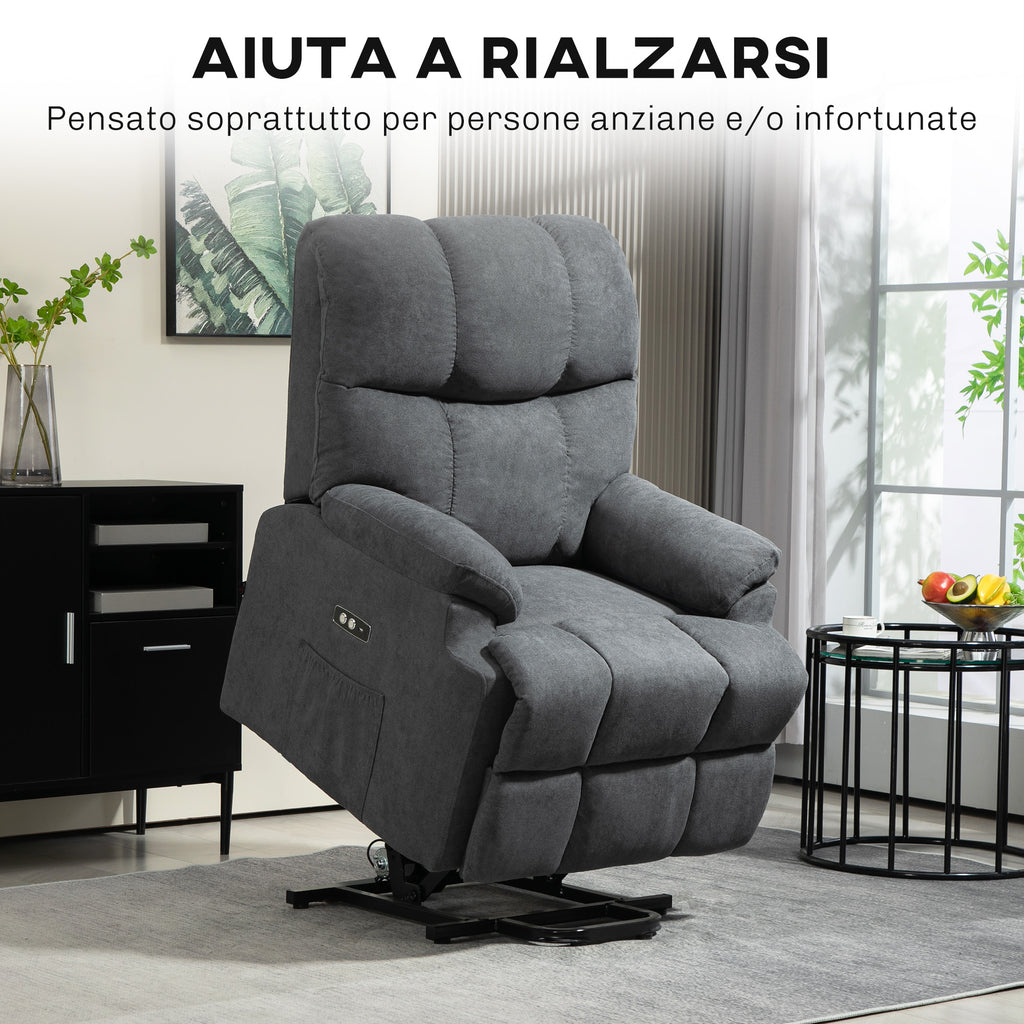 Lift Chair with Footrest, in Linen Effect Fabric, 84x96x100 cm, Dark Grey