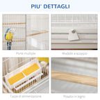 PawHut Indoor Bird Cage with Removable Tray, 4 Wheels and Perch, 78x52x132 cm, White