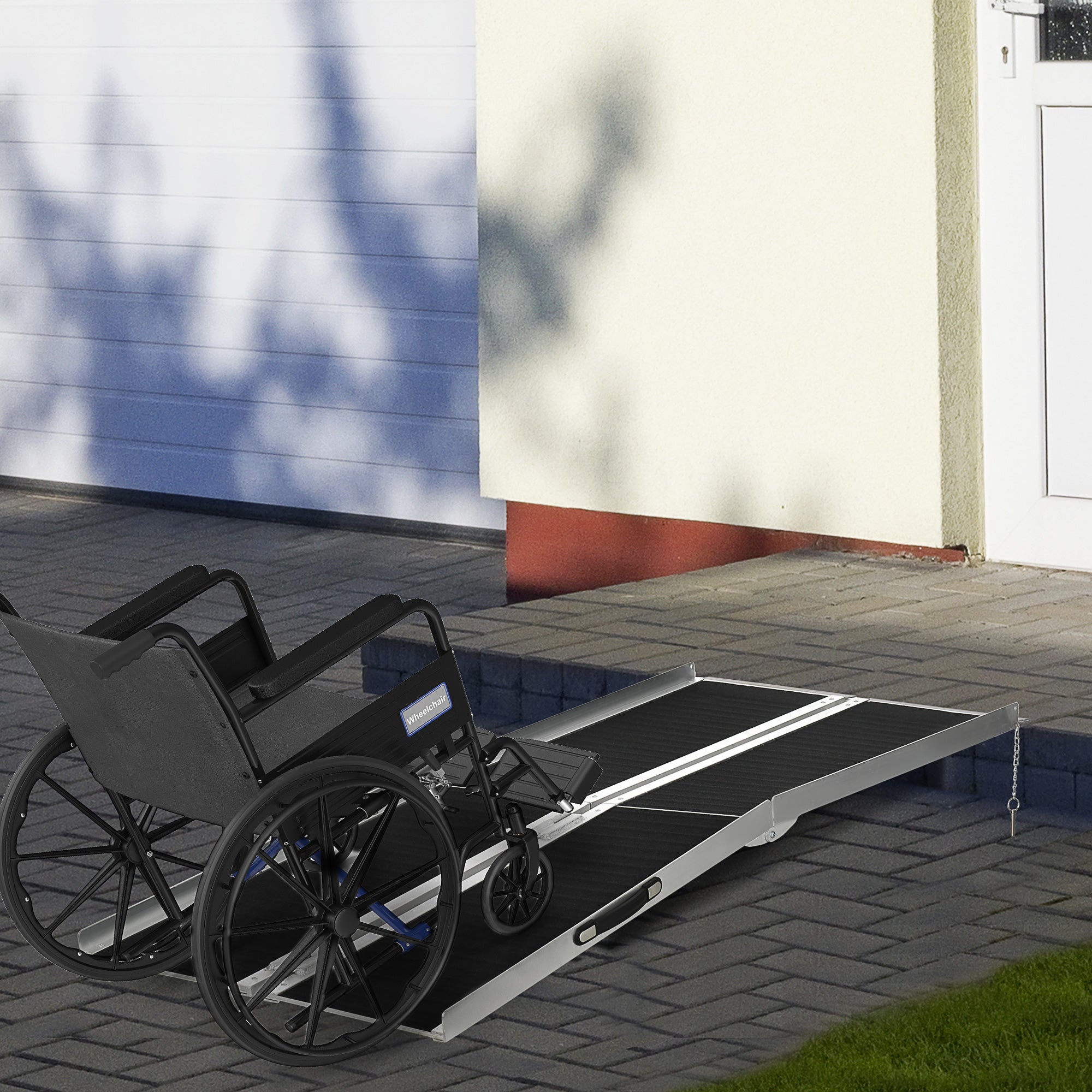 Folding Aluminum Wheelchair Ramp with Non-Slip Coating and Safety Edges, 183 x 73.5 cm, Black