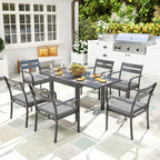 Garden Set with Extendable Table and 6 Stackable Chairs with Cushions, Grey