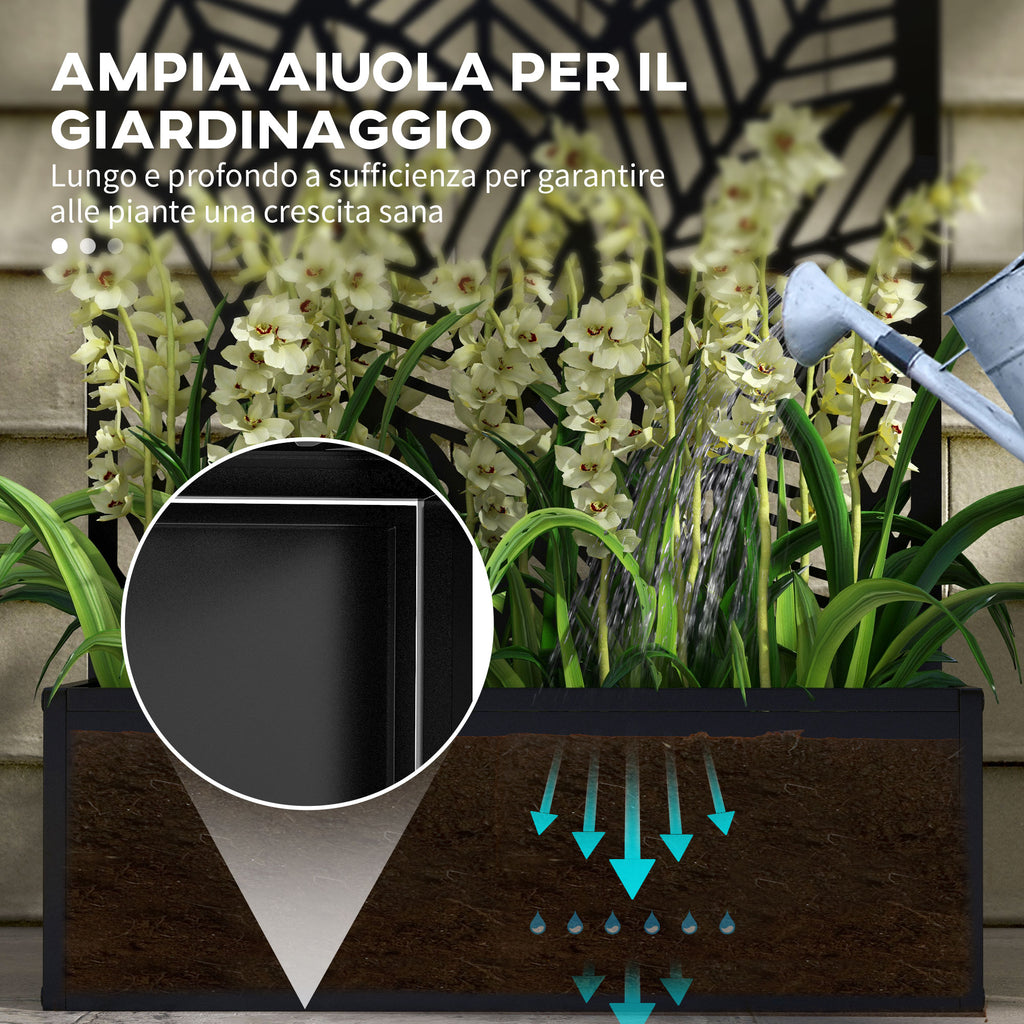 Outsunny Raised Planter with Decorative Trellis for Climbing Plants on the Ground and Wall in Metal, 61x23x113 cm, Black