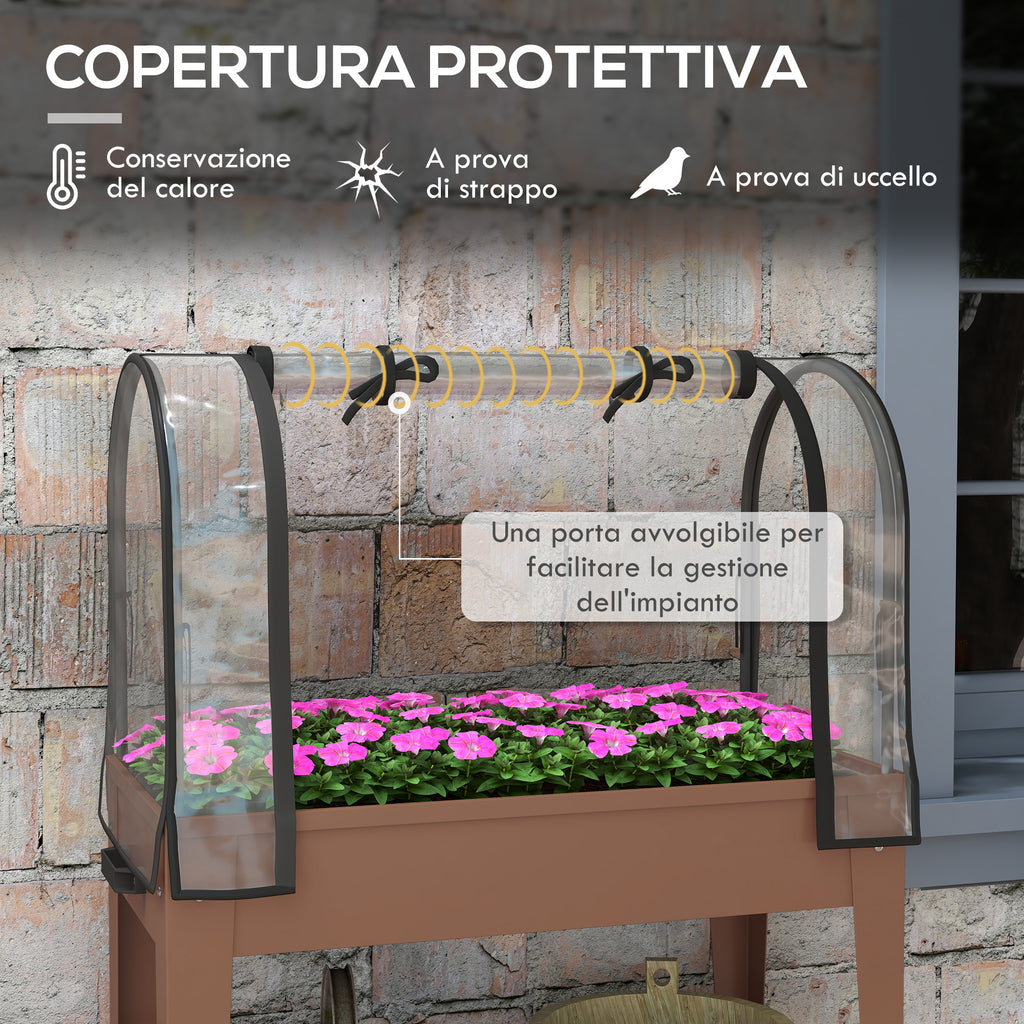 Raised Planter with Mini Greenhouse for Plants, Wheels and Shelf, 80x40x120cm, Brown - Borgè