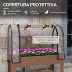Raised Planter with Mini Greenhouse for Plants, Wheels and Shelf, 80x40x120cm, Brown - Borgè