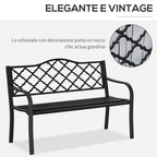 Outsunny 2-Seater Outdoor Bench in Steel and Cast Iron with Armrests and Decorated Backrest, 128x58.5x89cm, Black