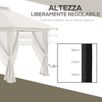 Outsunny 4x4m Adjustable Height Folding Gazebo with Mosquito Net and Bag, Metal and Oxford Fabric, Cream