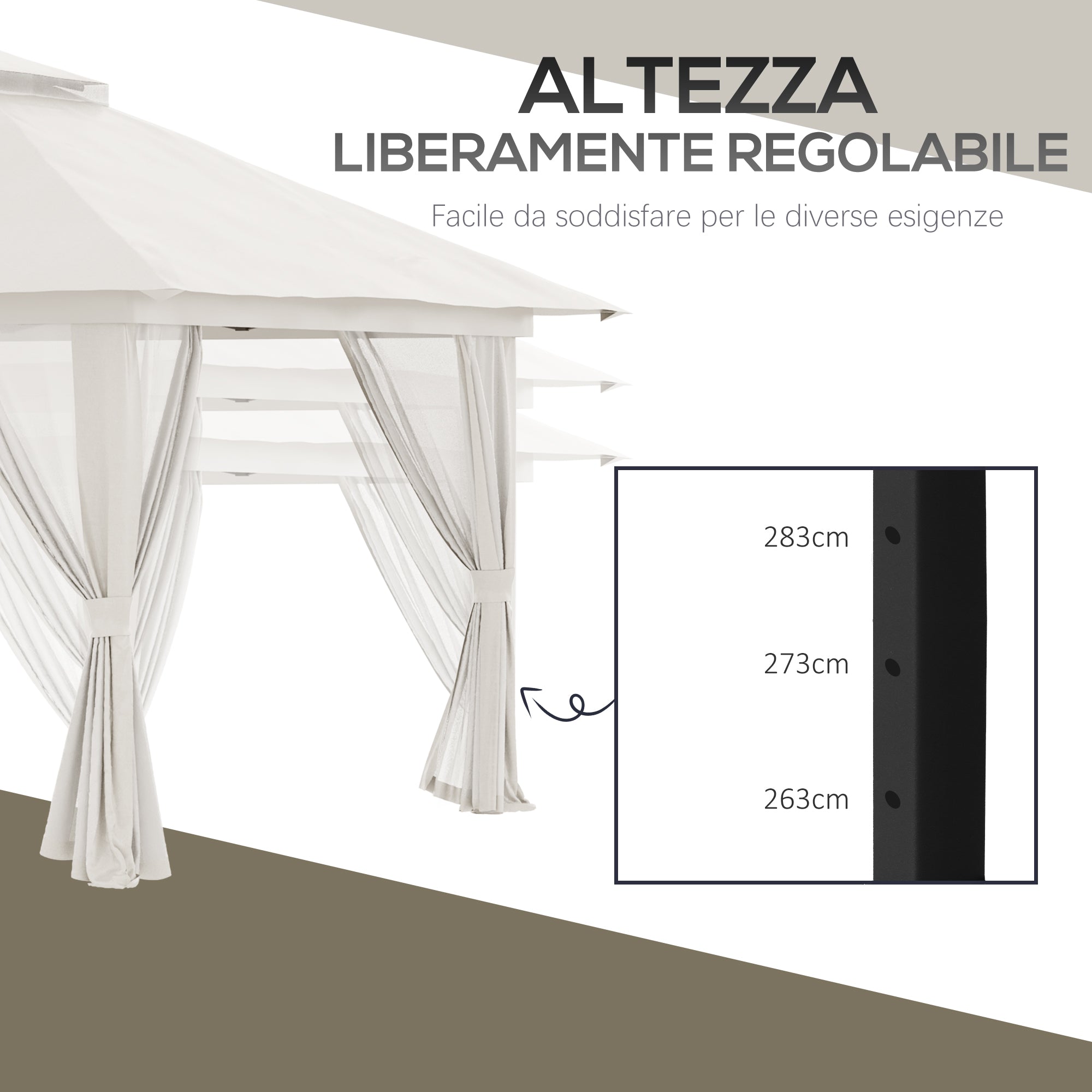 Outsunny 4x4m Adjustable Height Folding Gazebo with Mosquito Net and Bag, Metal and Oxford Fabric, Cream