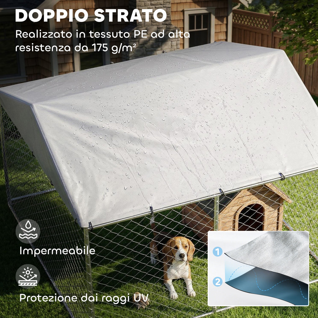 PawHut Outdoor Dog Playpen, Galvanized Steel with PE Roof, Anti-UV, Waterproof, Double Lock, Silver