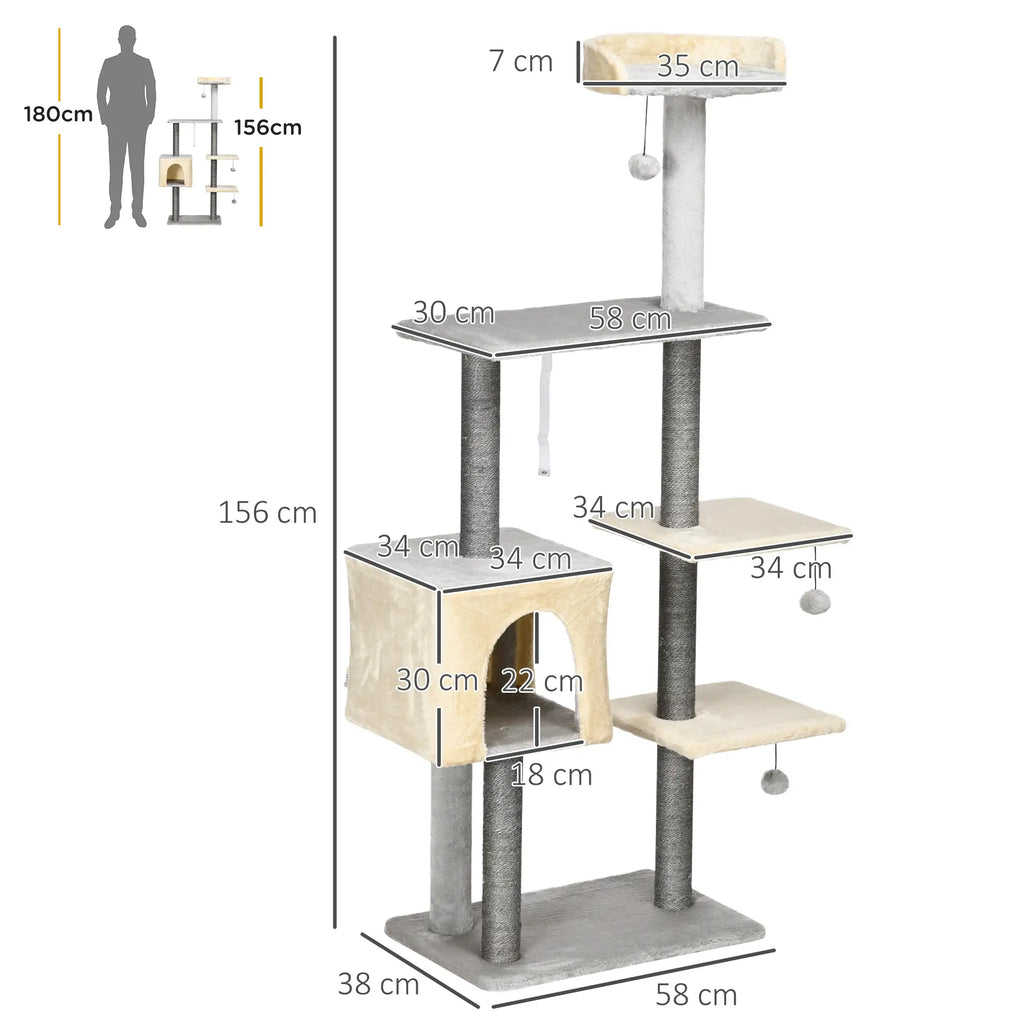 Cat Scratching Post 156cm Tall with Bed, House and Sisal Scratching Posts - Borge' Group Limited