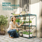 Outsunny 3-Tier Open Plant Stand in Steel and Plastic, 143x48x100 cm, Dark Green