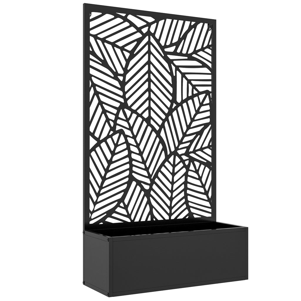 Outsunny Raised Planter with Decorative Trellis for Climbing Plants on the Ground and Wall in Metal, 61x23x113 cm, Black