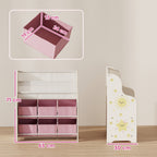 Toy Storage Shelf with 6 Fabric Drawers and 2-Tier Bookcase, Wood and Steel, 63x30x71 cm, Pink