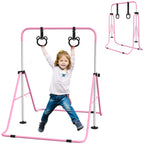 Height Adjustable Gymnastics Bar for Children with 2 Rings, Steel, 148x105x88-128 cm, Pink
