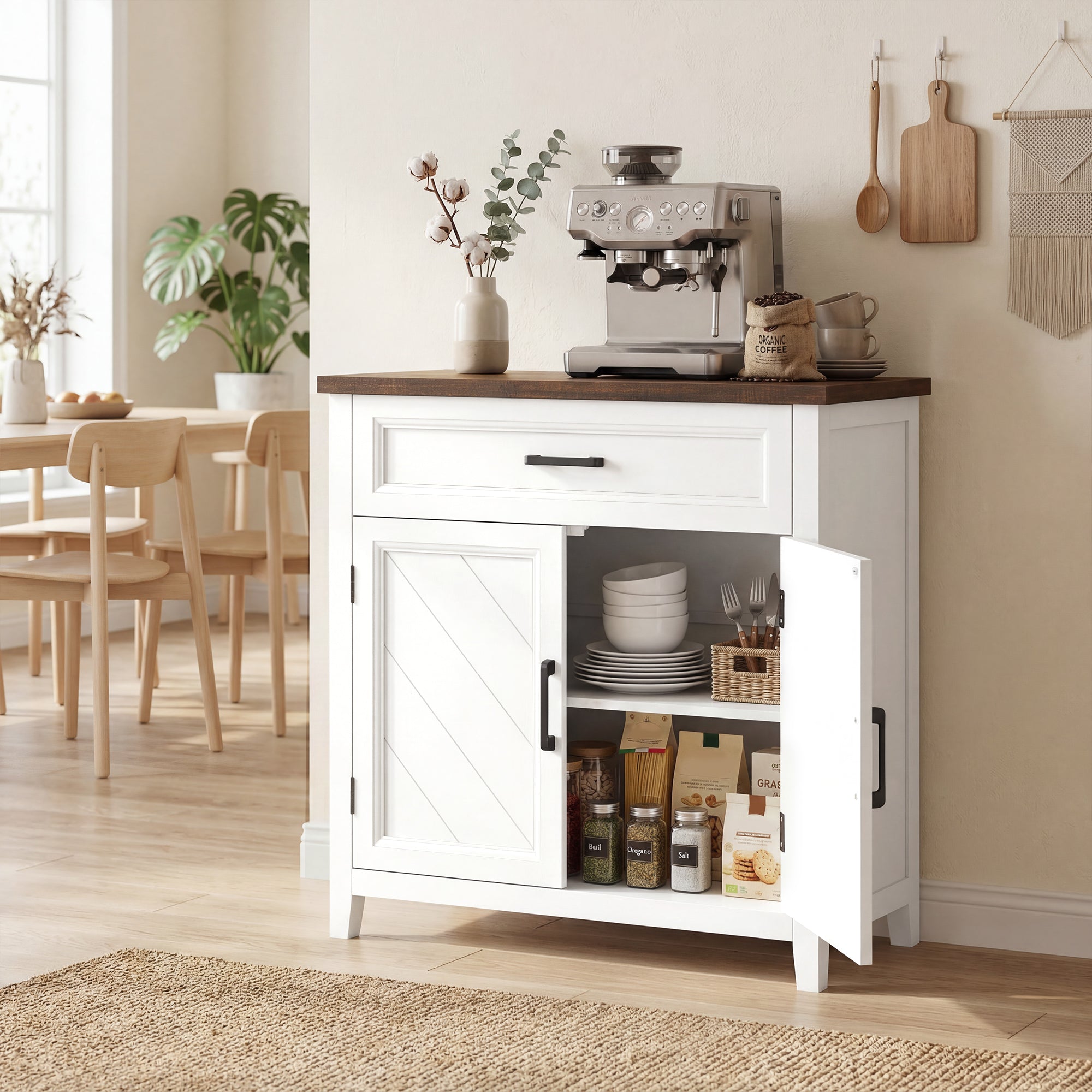 HOMCOM Modern Rustic Sideboard with Adjustable Shelf, Storage Space and 2 Doors.