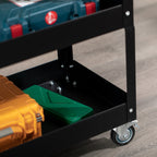 3-Tier Steel Tool Cart with High Edges and 4 Swivel Wheels, 83x35.3x76 cm, Black