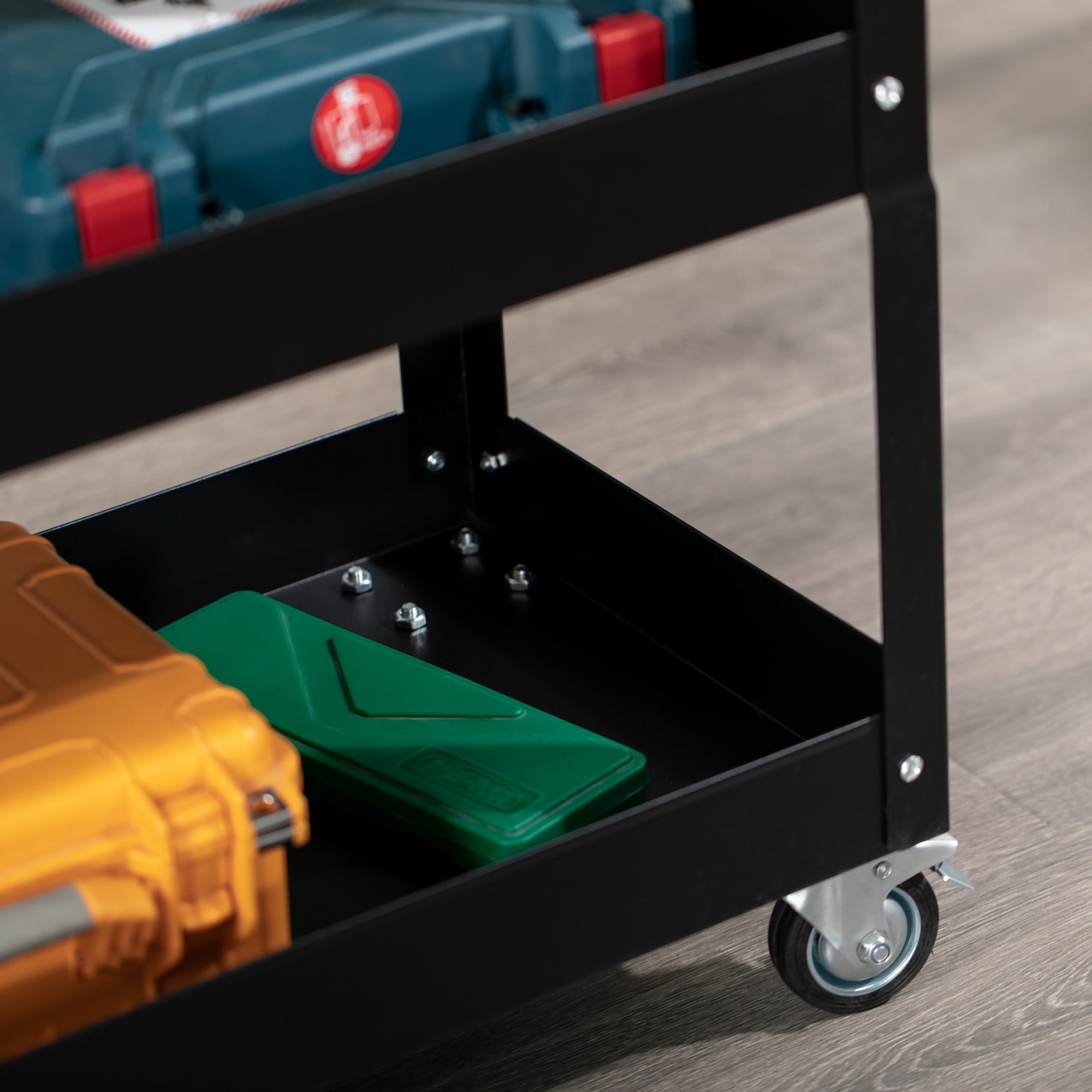 3-Tier Steel Tool Cart with High Edges and 4 Swivel Wheels, 83x35.3x76 cm, Black
