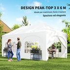 Outsunny 3x6m Folding Garden Gazebo with Removable Walls and Carry Bag, White