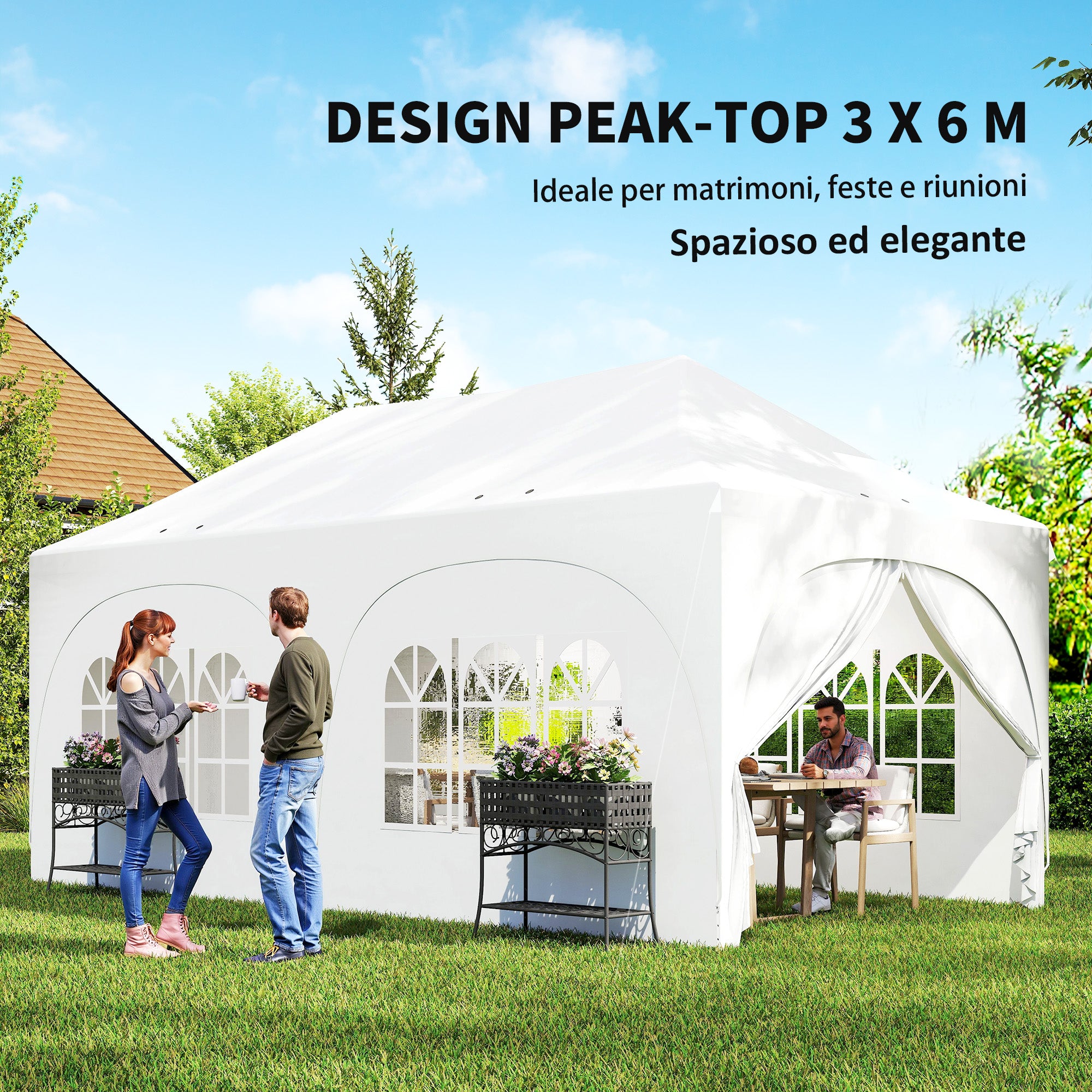 Outsunny 3x6m Folding Garden Gazebo with Removable Walls and Carry Bag, White