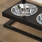 PawHut Raised Dog Bowl Holder with Adjustable Height, 2 900ml Steel Bowls, Black - Borgè