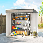 Outsunny Garden Shed with Sliding Doors and Steel Flooring, 195x122x181.5 cm, Light Grey